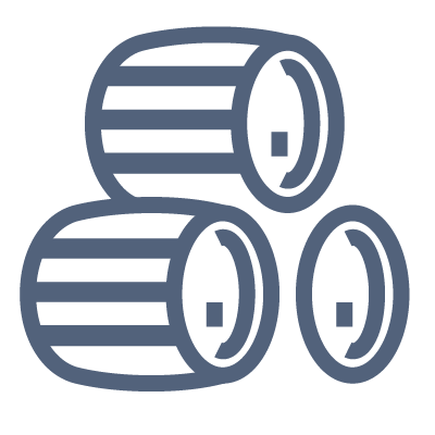 Wine Barrels. Visual icon depicting three stacked wine barrels.