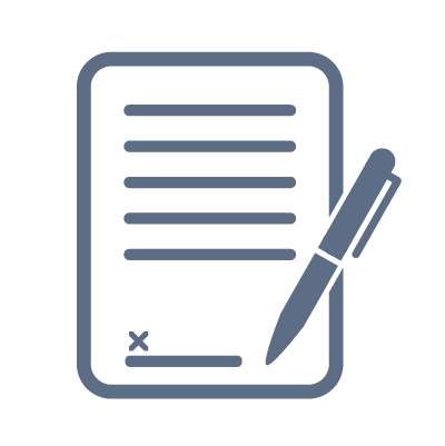 Visual icon depicting an application to be filled out and signed.