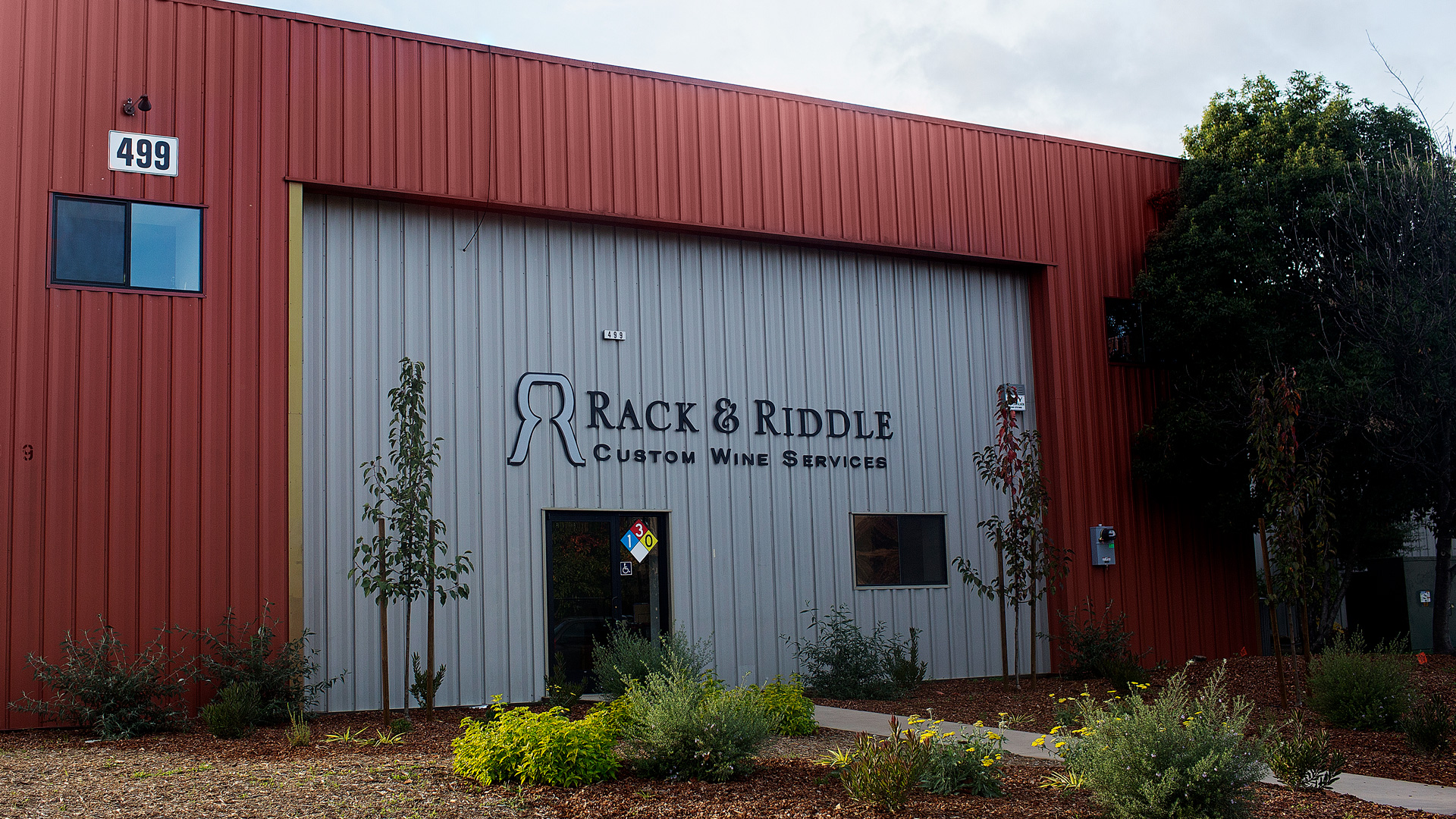 Front of the Rack & Riddle's facility in Healdsburg, California.
