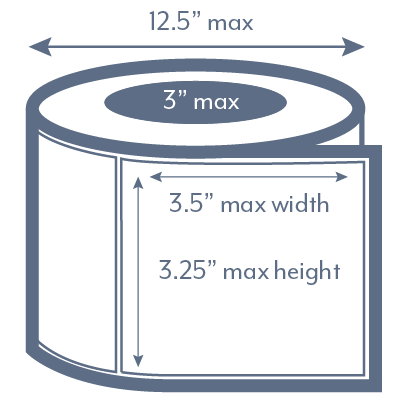 illustration of a roll of labels with measurement specifications.