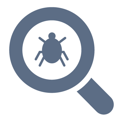 Visual icon depicting a magnifying glass with a bug under the lens.