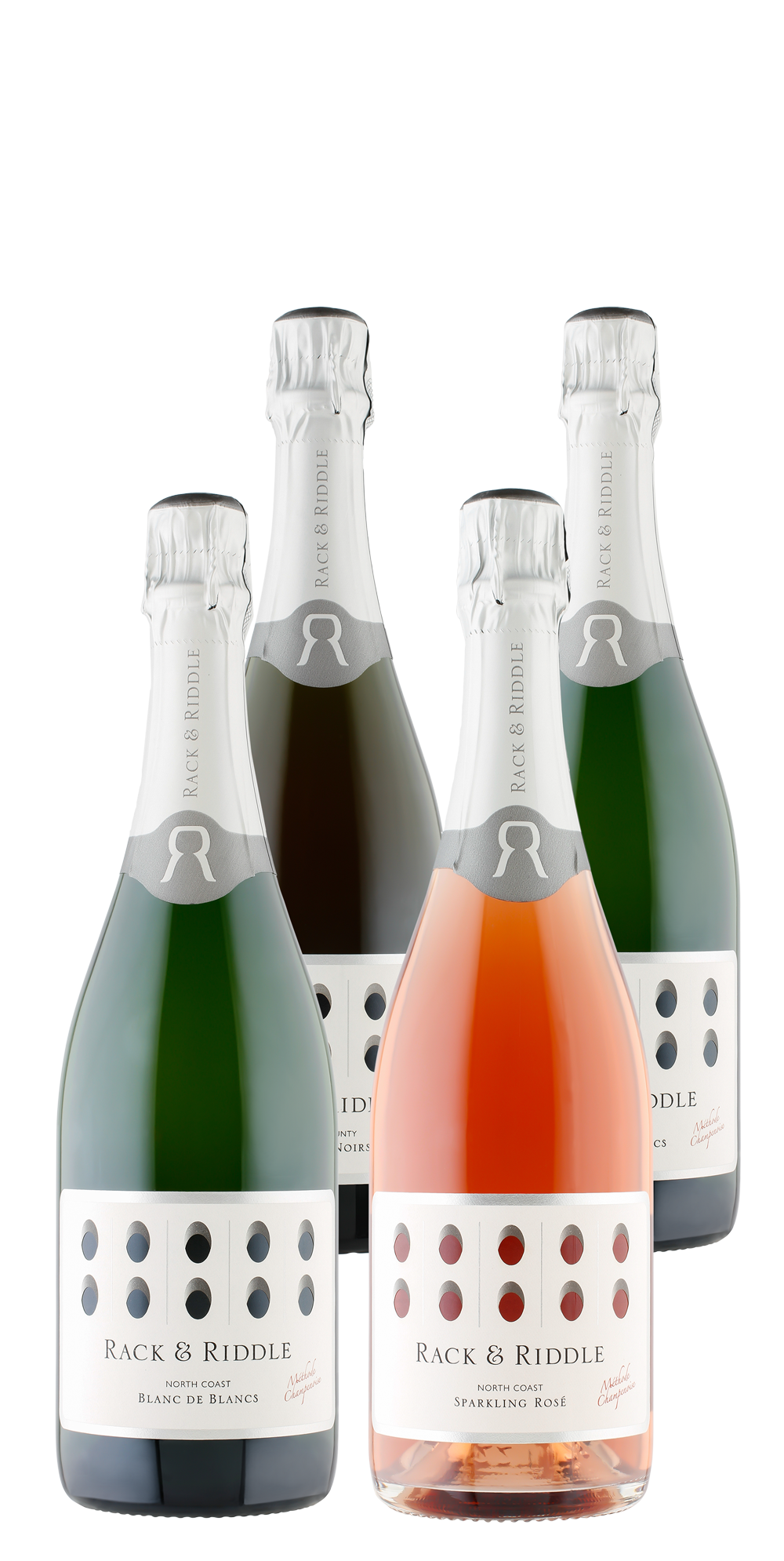 Bottles of all four Rack & Riddle Sparkling wines. 