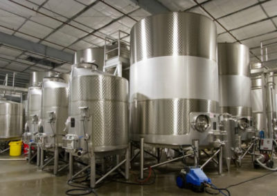 Photo of temperature controlled stainless steel wine storage tanks at Rack & Riddle