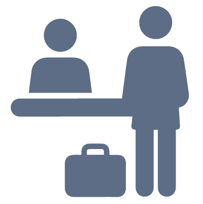 Visual icon depicting a person checking in with the front desk
