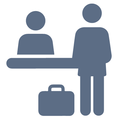 Visitor Check-In Protocol Visual icon depicting a person checking in with the front desk