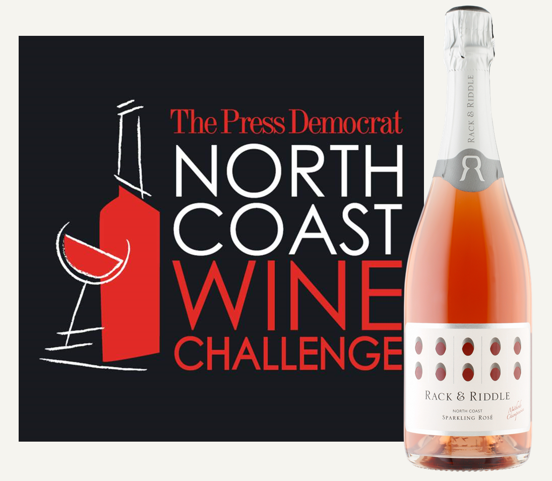 Press Democrat North Coast Wine Challenge logo and a bottle of North Coast Sparkling Rosé