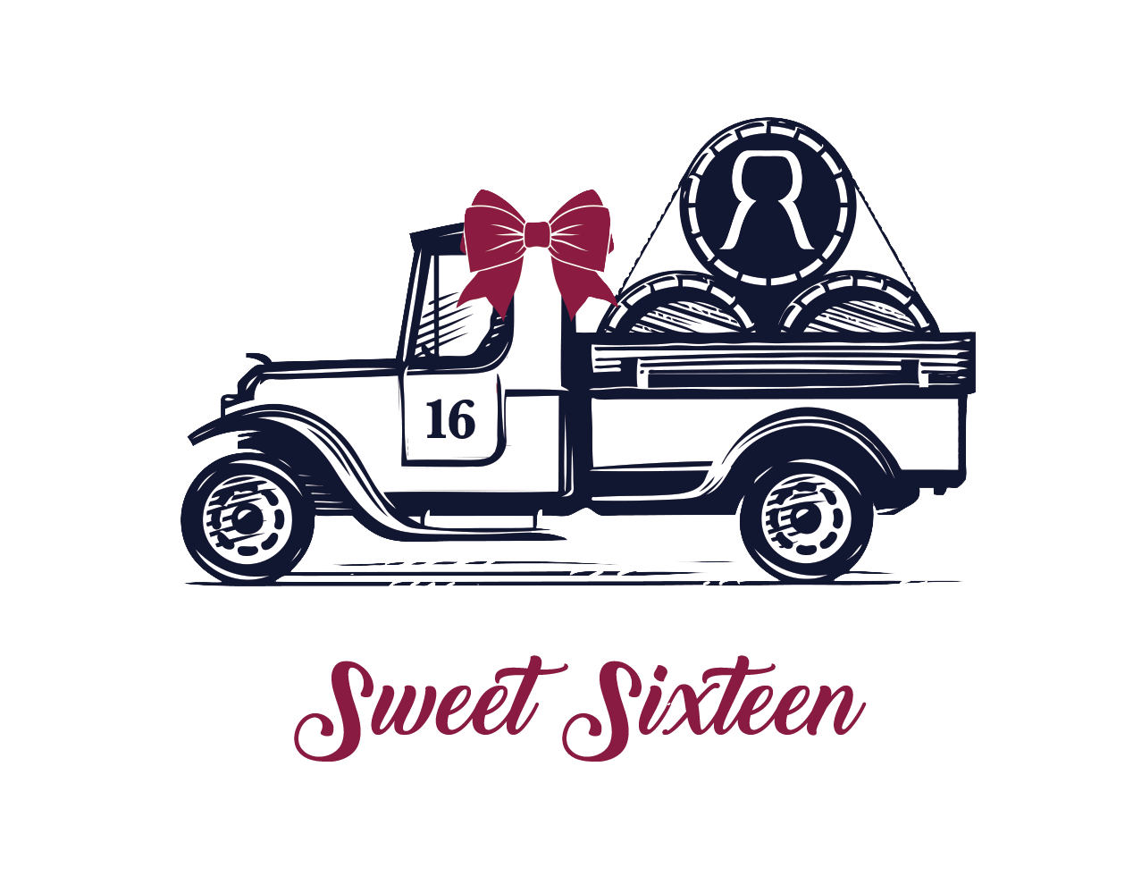 Truck with wine barrels in the back and the Rack and Riddle logo